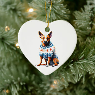 Adorno De Cerámica Perro de ganado australiano en suéter Navidad