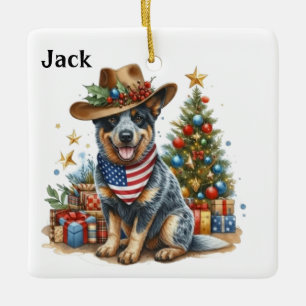 Adorno De Cerámica Perro de Ganado Australiano Personalizado con Band