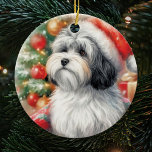 Adorno De Cerámica Perro de Haván en un Navidad de Santa Hat<br><div class="desc">Eleva tus festividades de vacaciones con nuestro encantador perro habanés en un adorno de cerámica de Navidades de Santa Hat. Este adorable adorno incluye un adorable habanés adornado con un festivo sombrero de Santa Ana, que le da un toque de brillo a su árbol de Navidad. Un regalo perfecto para...</div>