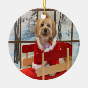 Adorno De Cerámica Perro de juguete de Shih Tzu del navidad en un