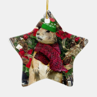 Adorno De Cerámica Perro de las praderas del navidad