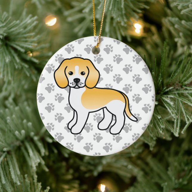 Adorno De Cerámica Perro De Limón Y Beagle Blanco Con Texto Personali (Árbol)