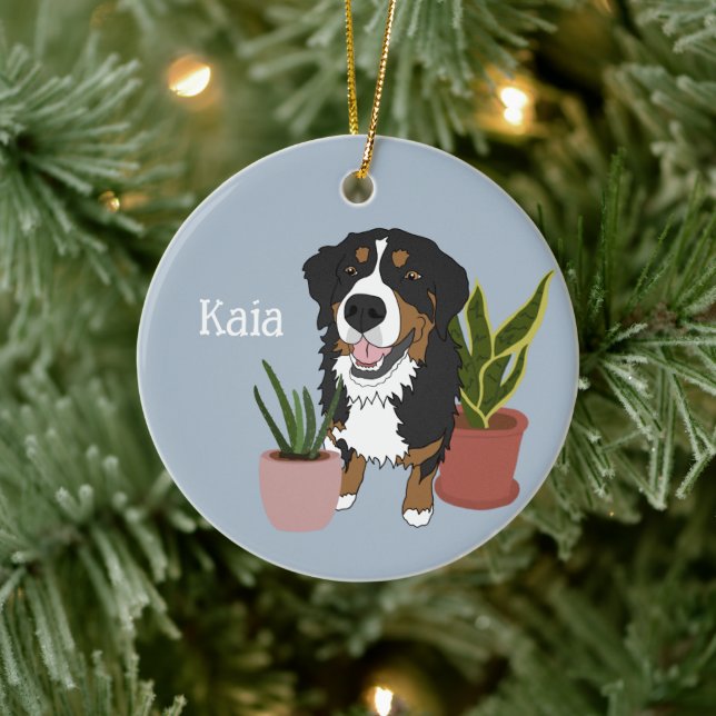 Adorno De Cerámica Perro de montaña Bernés personalizado (Árbol)