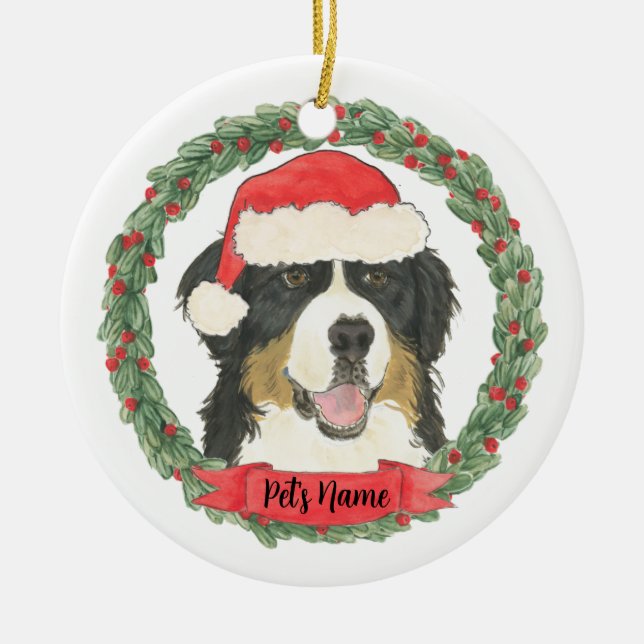Adorno De Cerámica Perro de montaña bernés personalizado de Navidad (Frente)