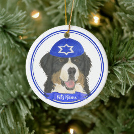 Adorno De Cerámica Perro de montaña Bernés Personalizado Hanukkah Blu