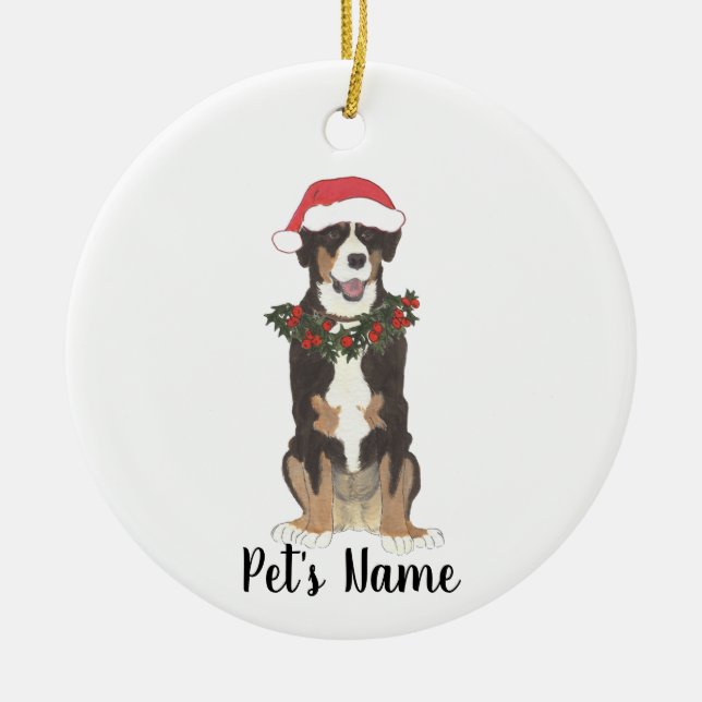 Adorno De Cerámica Perro de montaña Entlebucher Navidad (Frente)