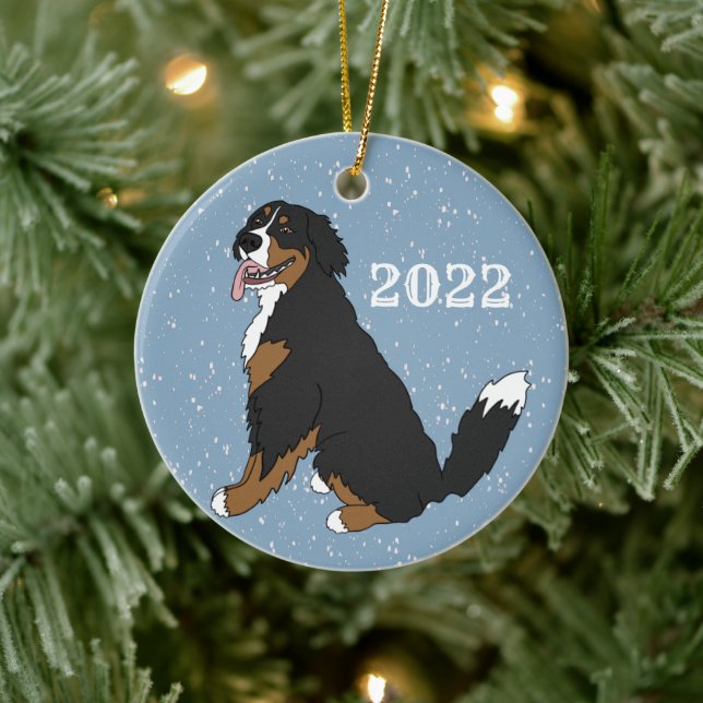 Adorno De Cerámica Perro de montaña personalizable Bernese (Árbol)