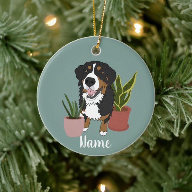 Adorno De Cerámica Perro de montaña personalizable Bernese (Árbol)