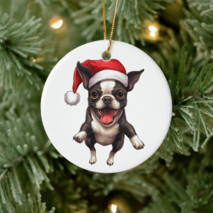 Adorno De Cerámica Perro de Navidad Boston Terrier Divertido Personal