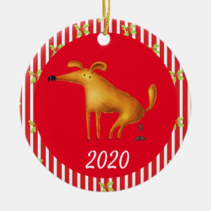 Adorno De Cerámica Perro de Navidad Defecando Covid Divertido 2020