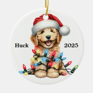 Adorno De Cerámica Perro de Navidad Goldendoodle personalizado