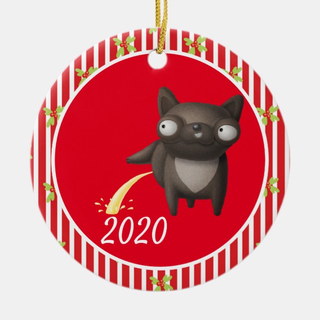 Adorno De Cerámica Perro de Navidad Orinando Covid Divertido 2020 (Frente)