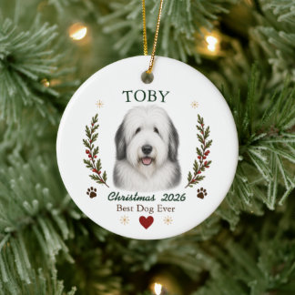 Adorno De Cerámica Perro de Navidad personalizado Old English Sheepdo