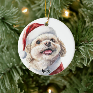 Adorno De Cerámica Perro de Navidad Shih Tzu Personalizado