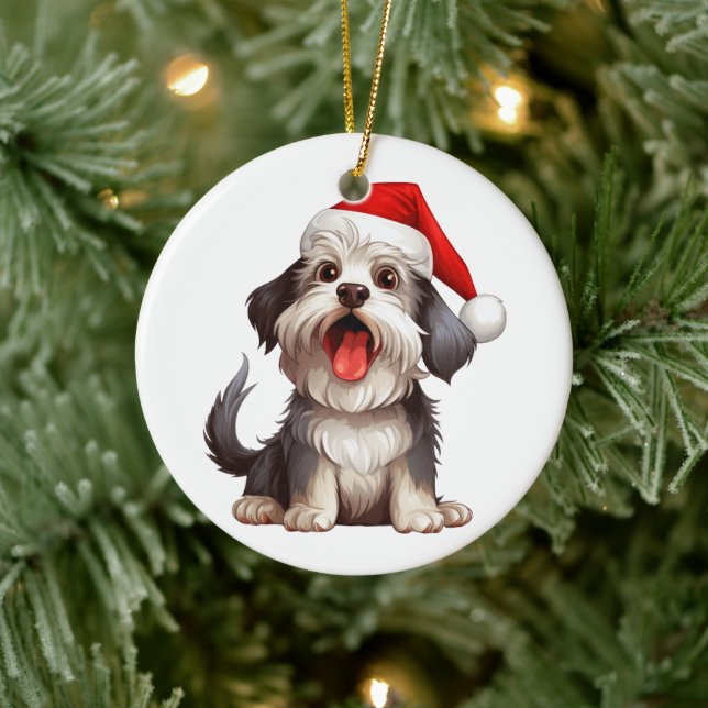 Adorno De Cerámica Perro de Navidades hispanos personalizados (Árbol)