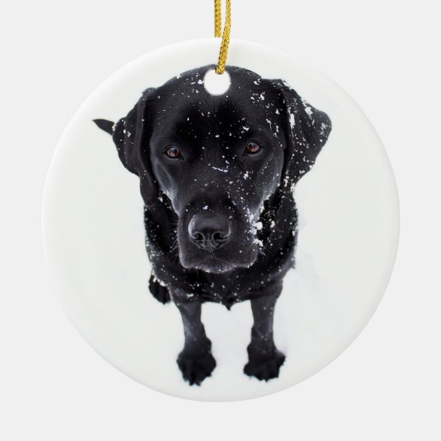 Adorno De Cerámica Perro de nieve - Labrador Puppy - Labrador Negro (Frente)