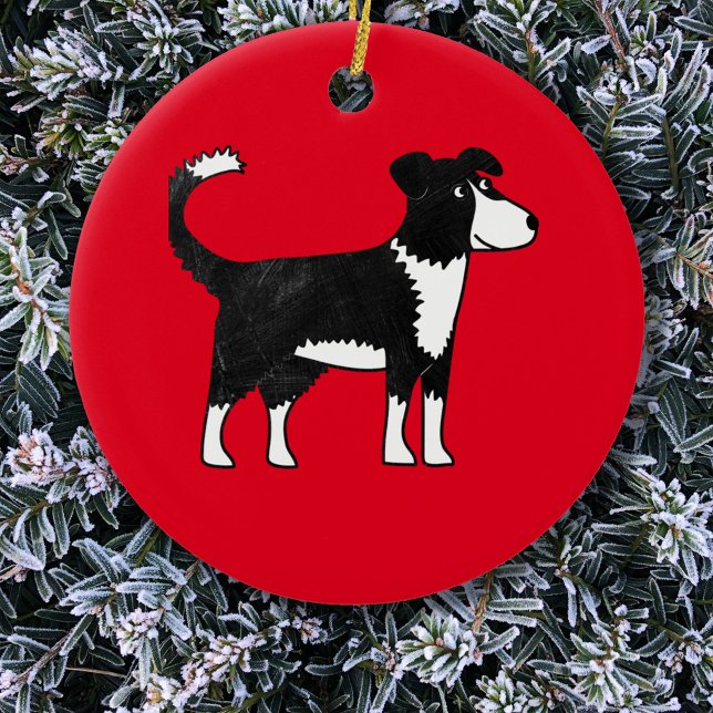 Adorno De Cerámica Perro de oveja galesa de la frontera collie (Welsh Border Collie sheepdog dog Christmas ornament)