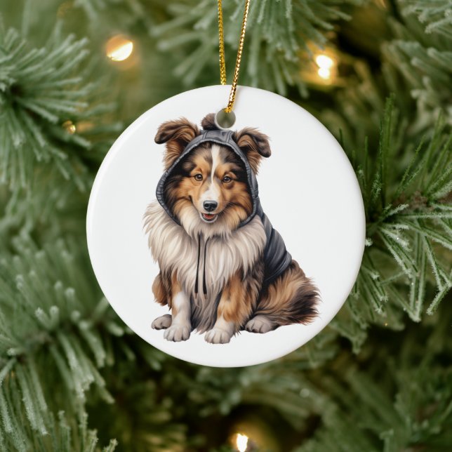 Adorno De Cerámica Perro de oveja Shetland personalizado (Árbol)