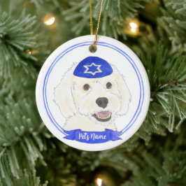 Adorno De Cerámica Perro de perro blanco personalizado Hanukkah
