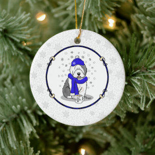Adorno De Cerámica Perro de perro de perro de perro viejo inglés azul