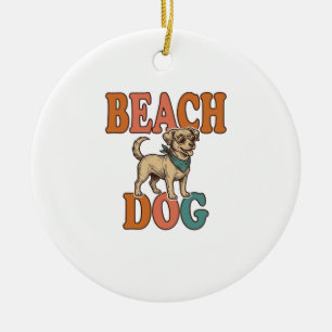 Adorno De Cerámica Perro de Playa Grabado Vintage Diseño Gráfico_1