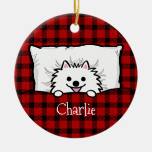 Adorno De Cerámica Perro De Pomerania Blanca Cortada En Personalizado