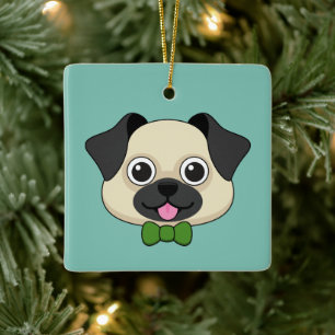 Adorno De Cerámica Perro de pug feliz lindo con papillón