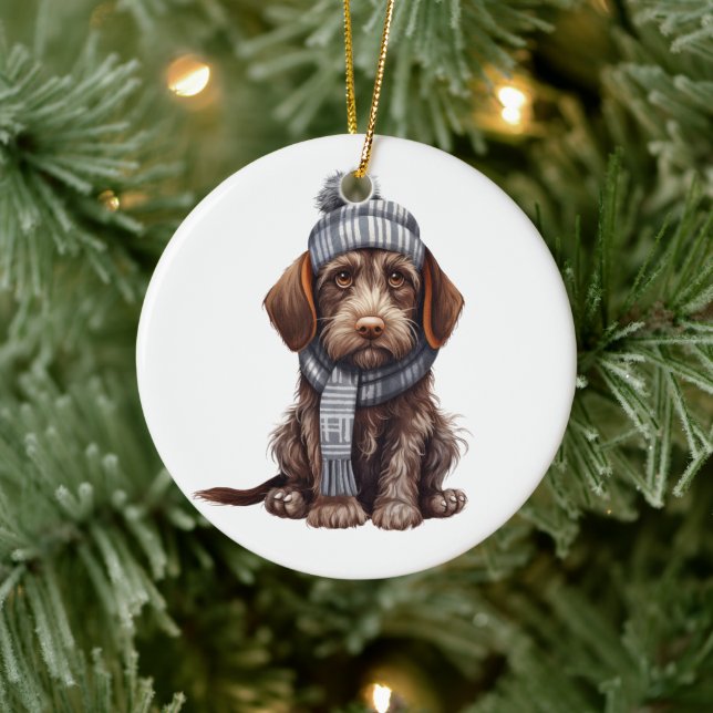 Adorno De Cerámica Perro de puntero con cable alemán personalizado (Árbol)