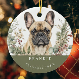 Adorno De Cerámica Perro de raza Bulldog Francés beige Navidad Acuare