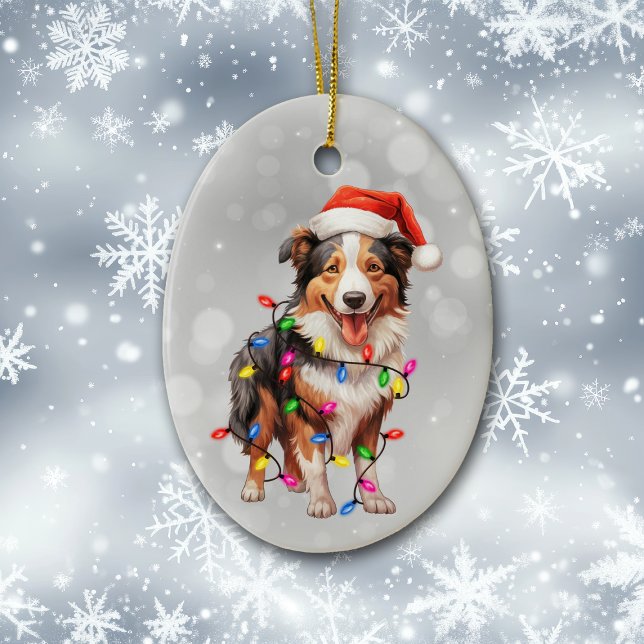 Adorno De Cerámica Perro de Santa Collie envuelto en luces Navidades (Subido por el creador)