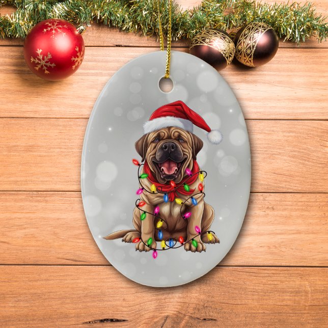Adorno De Cerámica Perro de Santa Mastiff envuelto en luces Navidades (Subido por el creador)
