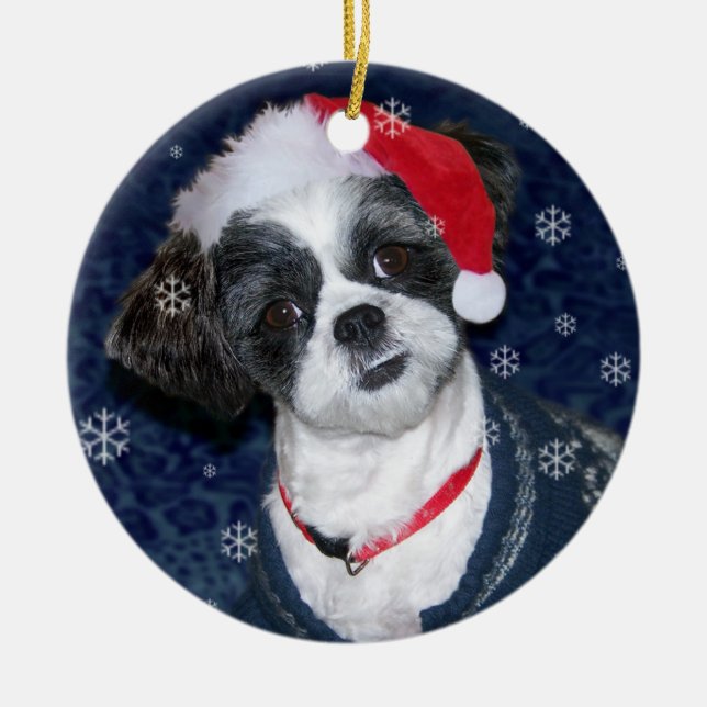 Adorno De Cerámica Perro de Shih Tzu del navidad (Frente)