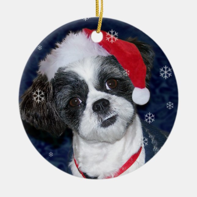 Adorno De Cerámica Perro de Shih Tzu del navidad (Frente)