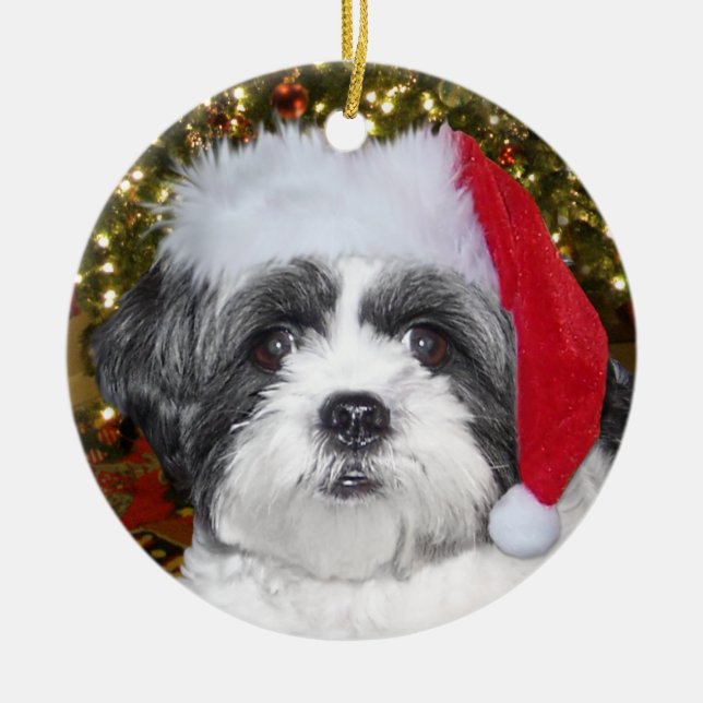 Adorno De Cerámica Perro de Shih Tzu del navidad (Frente)