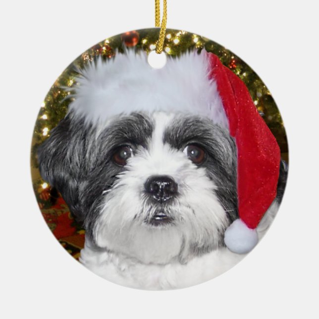 Adorno De Cerámica Perro de Shih Tzu del navidad (Frente)