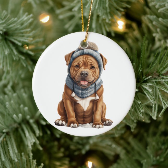 Adorno De Cerámica Perro de Staffordshire personalizado (Árbol)