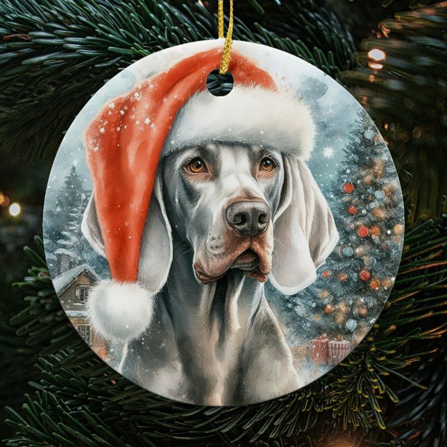 Adorno De Cerámica Perro de Weimaraner con Navidades de Santa Hat (Subido por el creador)