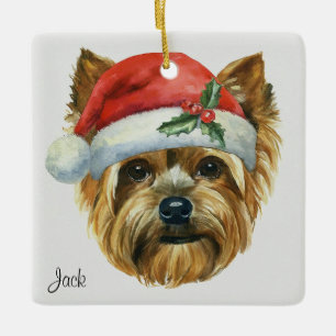 Adorno De Cerámica Perro de Yorkshire personalizado con un sombrero d