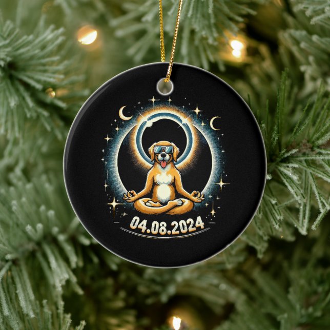 Adorno De Cerámica Perro del eclipse solar de 2024 (Árbol)