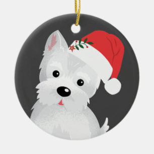 Adorno De Cerámica Perro del West Highland con Santa Hat
