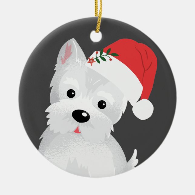 Adorno De Cerámica Perro del West Highland con Santa Hat (Frente)