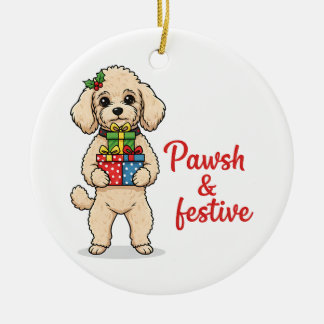 Adorno De Cerámica Perro elegante y festivo, perro de Navidad elegant