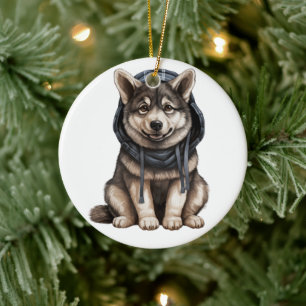 Adorno De Cerámica Perro elkhound noruego personalizado