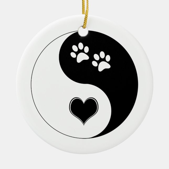 Adorno De Cerámica Perro Enamorado Yin Yang Corazón y pinturas (Frente)