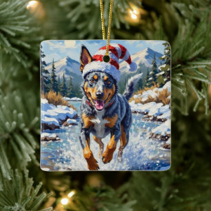 Adorno De Cerámica Perro energético Blue Heeler Arroyo Invernal Navid