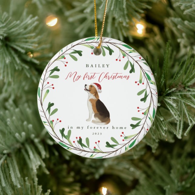 Adorno De Cerámica Perro es mi primera Navidad con nombre Beagle (Árbol)