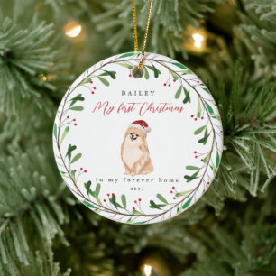 Adorno De Cerámica Perro es mi primera Navidad con nombre Pomeranian