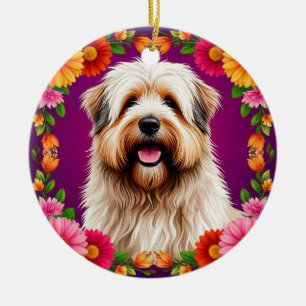 Adorno De Cerámica Perro Esponjoso Adorable con Flores