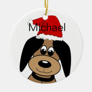 Adorno De Cerámica Perro Feliz con Sombrero de Santa Personalizado