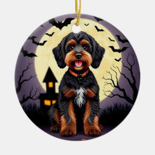 Adorno De Cerámica Perro Feliz con Tema de Halloween
